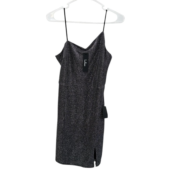 Lulus Take Me Anywhere Silver Sparkly Asymmetrical Bodycon Mini Dress NWT Size L - Picture 1 of 6